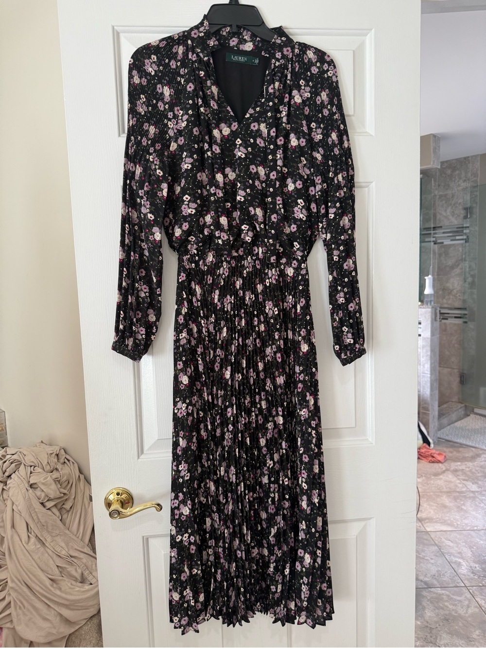 Ralph Lauren Black Midi Dress with Pink Floral Print